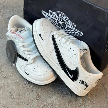 نایک ایر جردن وان لو استاسی کرم مشکی Nike Air Jordan 1 Low Stussy Cream Black