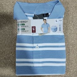 پولوشرت آستین کوتاه مردانه برند لیورجی مدل راه راه آبی روشن 450289