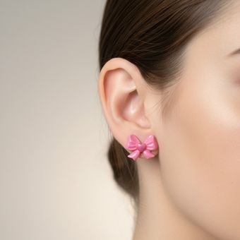 گوشواره پاپیون وسط قلب دار رنگ صورتی