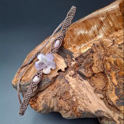 دستبند میکرومکرمه گل سنگی آمیتیست