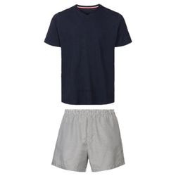 ست تیشرت آستین کوتاه و شلوارک مردانه لیورجی مدل 454404 سرمه ای راه راه