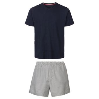 ست تیشرت آستین کوتاه و شلوارک مردانه لیورجی مدل 454404 سرمه ای راه راه