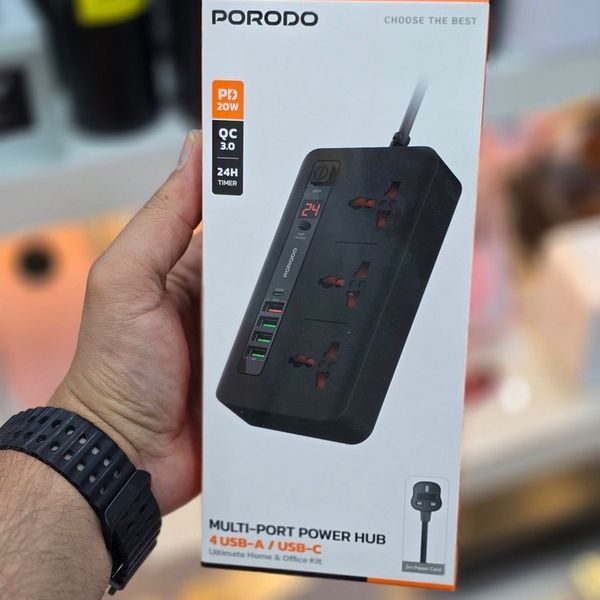 🔌 چندراهی و هاب شارژ هوشمند از برند Porodo مدل سری PD-FWCH013 با کابل 2 متری