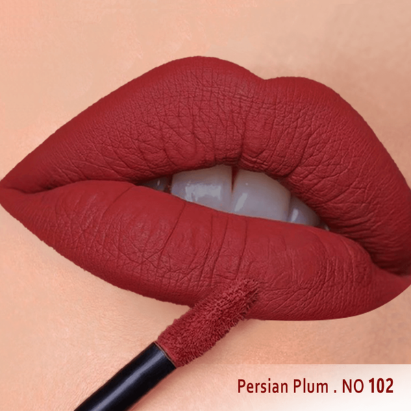 رژ لب مایع مخملی مات سرژه کد 102 | رنگ پرشین پلام (Persian Plum)