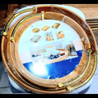 سینی بامبو دسته طلایی دو تایی