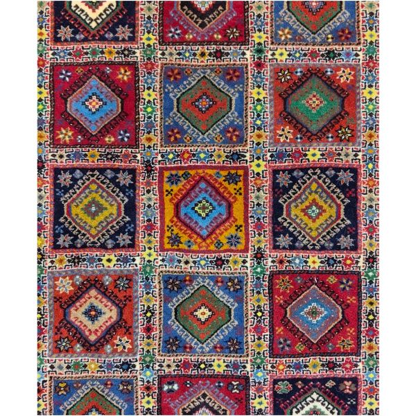 فرش دستباف سایز نیم قالیچه دو در یک (تمام پشم یلمه طرح خشتی) کد 6286