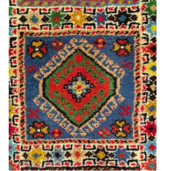 فرش دستباف سایز نیم قالیچه دو در یک (تمام پشم یلمه طرح خشتی) کد 6286