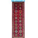 فرش دستباف ایرانی سایز کناره سه در یک متری ( تمام پشم یلمه زمینه لاکی نقشه قابی) کد 6195