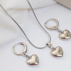 نیم ست قلب نقره ای (آینه ای) برند ژوپینگ