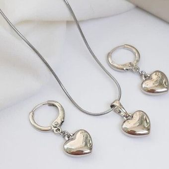 نیم ست قلب نقره ای (آینه ای) برند ژوپینگ