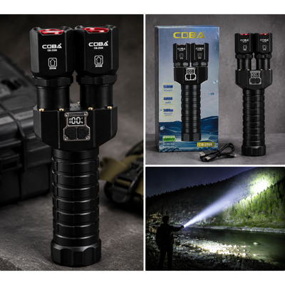 چراغ قوه حرفه‌ای COBA CB-2508 | نور قدرتمند با برد بلند 3000 متر، باتری 40000 میلی‌آمپر، شارژ USB-C