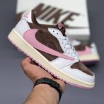 کتونی جردن وان تراویس اسکات قهوه ای صورتی Nike Air Jordan One Low Travis Scott