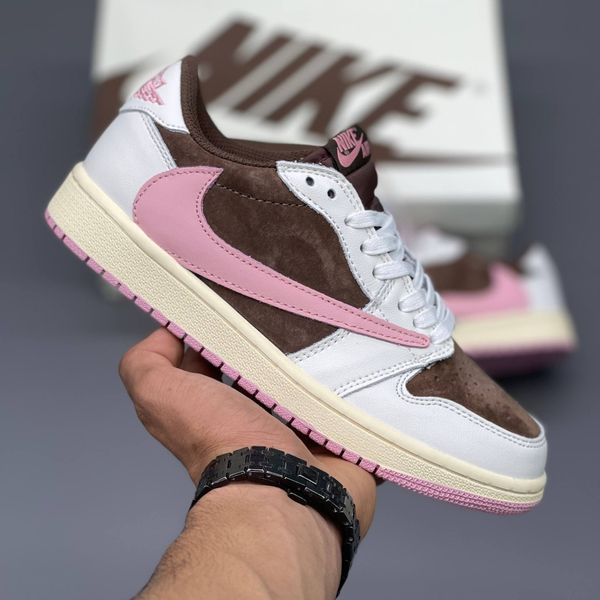 کتونی جردن وان تراویس اسکات قهوه ای صورتی Nike Air Jordan One Low Travis Scott