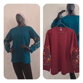 بلوز آستین پفکی طرح گلایول – پارچه پنبه سوپر | شش رنگ خاص و چاپ برجسته | ماه‌نگار