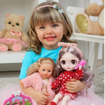 عروسک چشم خواب و بیدار با پیراهن و شلوارک قرمز