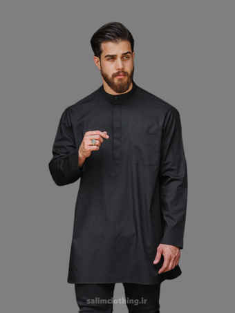 پیراهن پاکستانی مشکی دکمه مخفی سلیم