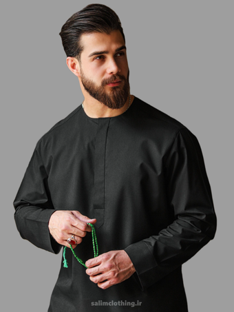 پیراهن مشکی مردانه سه دکمه مخفی هیئتی