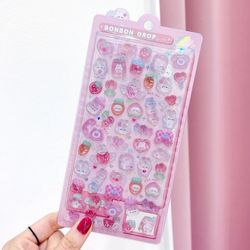 استیکر پفکی سه بعدی طرح خرگوش توت فرنگی مدل آبنباتی شبنما