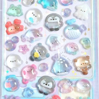 استیکر پفکی سه بعدی طرح موجودات دریایی آبنباتی شبنما