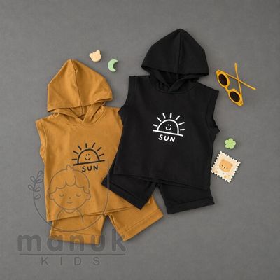 تاپ و شلوارک کلاهدار طرح Sun