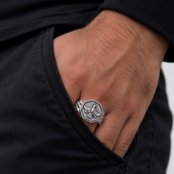 انگشتر فروهر 6ضلعی طرح نقره مردانه