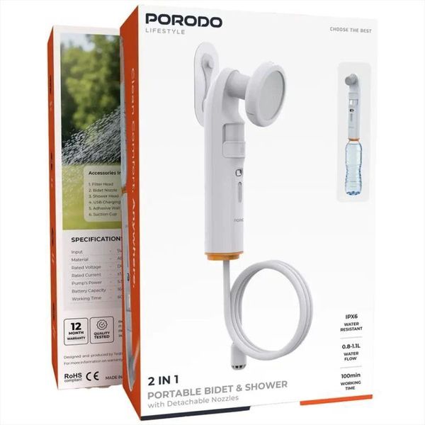 ✨ دوش و بیده مسافرتی شارژی پرودو مدل PDLFSTPB55WH