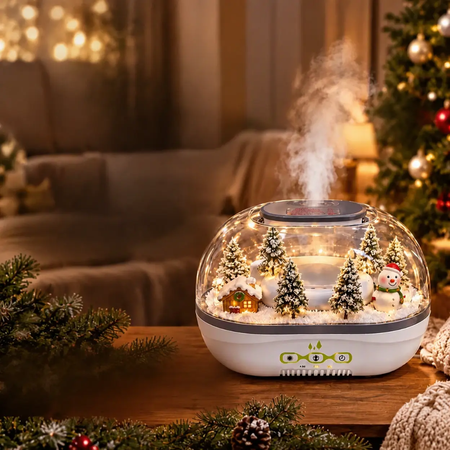 ☃️🎄 دستگاه بخور سرد فانتزی طرح دهکده برفی کریسمس
