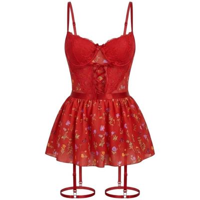 لباس خواب فنردار گلدار کد 5255