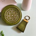 آینه سایز بزرگ چرم طبیعی هورس بزی با طرح شکوفه