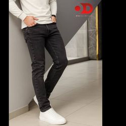 شلوار جین راسته رگولار ذغالی مردانه پارچه پنبه کش اعلا سنگشور