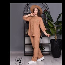 لباس بیرونی شیک دخترانه نوجوان ، ست شومیز شلوار شانتون مدل aria009