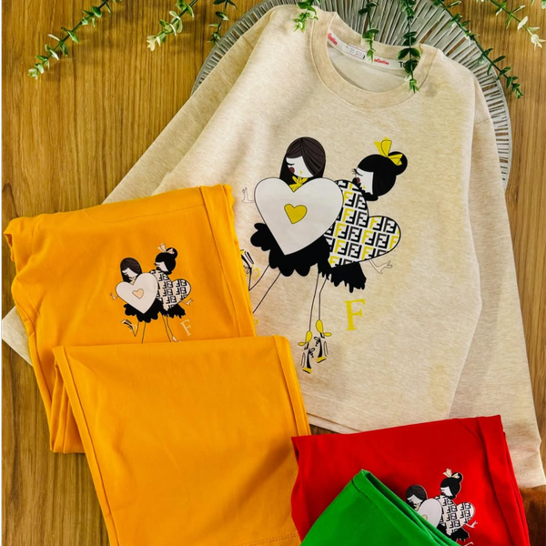 ست کراپ و شلوار طرح دو دختر سایز 55/60