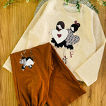 ست کراپ و شلوار طرح دو دختر سایز 55/60