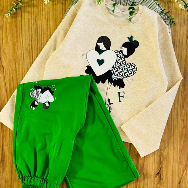 ست کراپ و شلوار طرح دو دختر سایز 55/60