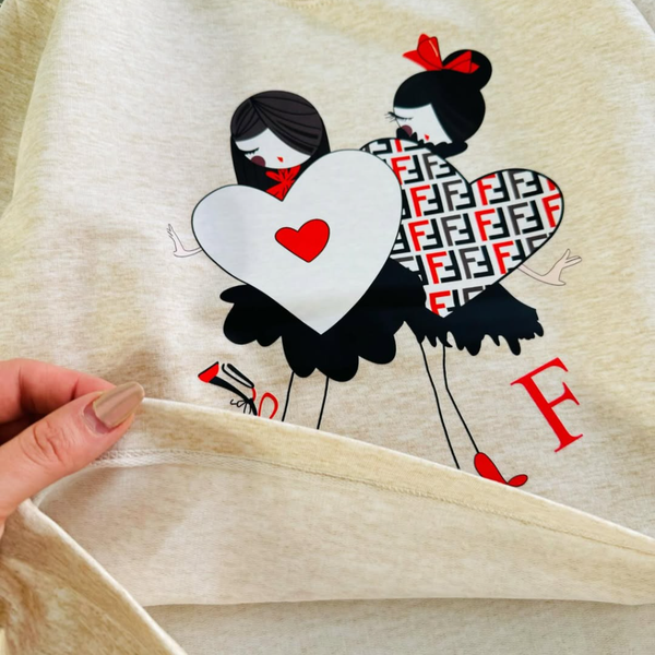 ست کراپ و شلوار طرح دو دختر سایز 55/60