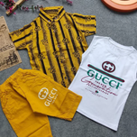 ست سه تیکه پیراهن شلوارک کتان پسرانه سایز 40 تا 55