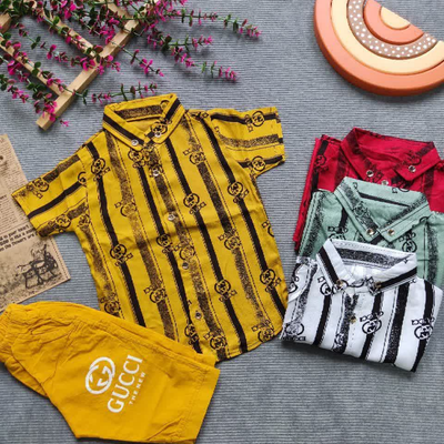 ست سه تیکه پیراهن شلوارک کتان پسرانه سایز 40 تا 55