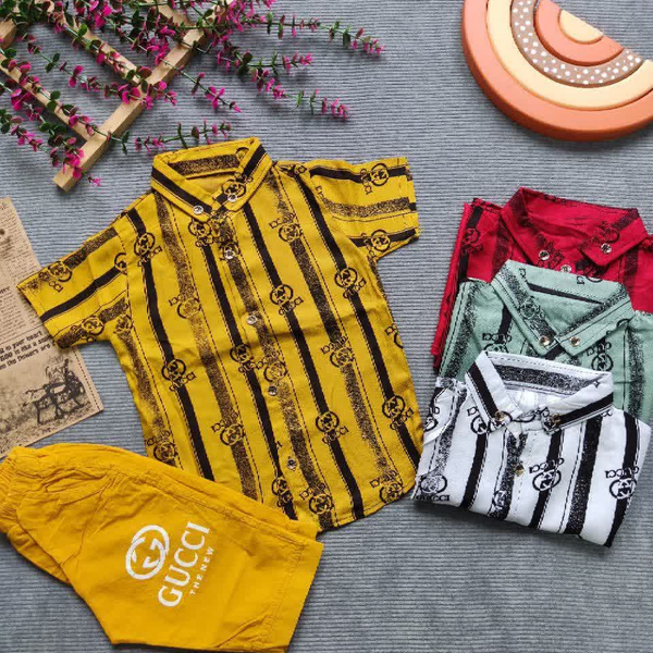 ست سه تیکه پیراهن شلوارک کتان پسرانه سایز 40 تا 55