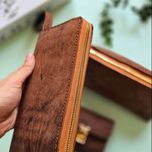 کیف پول دور زیپ چرم طبیعی هورس شتری زنانه