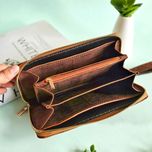 کیف پول دور زیپ چرم طبیعی هورس شتری زنانه