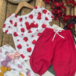 ست دو تیکه شومیز شلوارک دخترانه طرح قلب سایز 35 تا 50