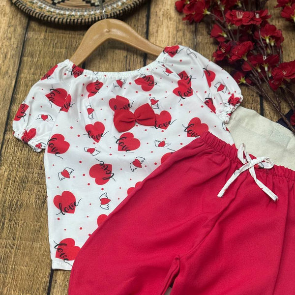 ست دو تیکه شومیز شلوارک دخترانه طرح قلب سایز 35 تا 50