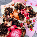 بلوز تک دخترانه طرح دخترک گلفروش آستین فینگردار سایز 45 تا 60