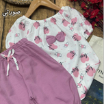 ست دو تیکه شومیز شلوارک دخترانه طرح قلب سایز 35 تا 50