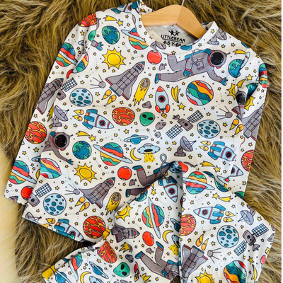 ست بلوز شلوار راحتی پسرانه طرح فضانورد سایزبندی 55 تا 80