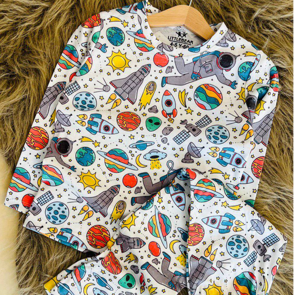 ست بلوز شلوار راحتی پسرانه طرح فضانورد سایزبندی 55 تا 80