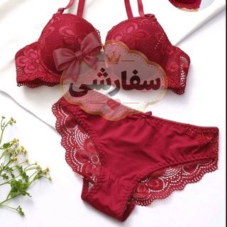 ست شورت و سوتین گیپور گل‌دار فنردار  مدل Elacene قرمز