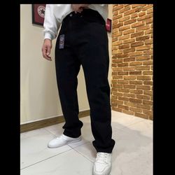 شلوار بگ مشکی مردانه با قد 110 سانت پارچه دنیم کحراه اورجینال دیلم