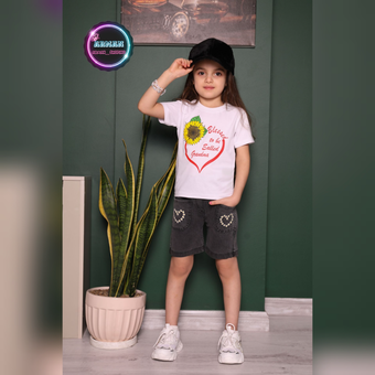 تیشرت شلوارک دخترانه قلبی آفتابگردون