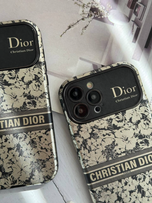 قاب گوشی آیفون دیور گلدار نقره‌ای محافظ لنز دار💐